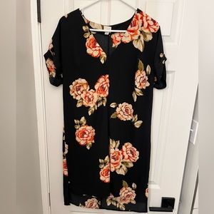 A New Day Pullover Dress Black with Orange Floral, Size Medium